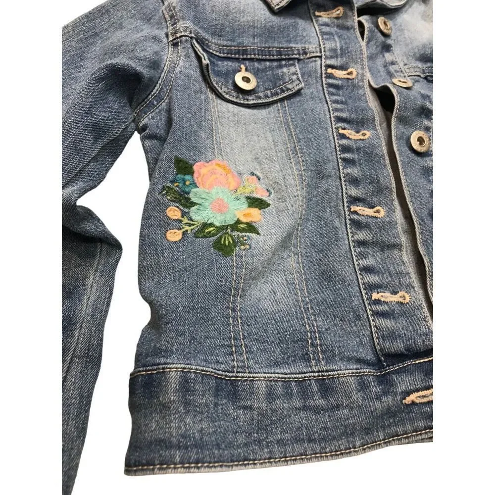Arizona Jean jacket girls small Denim long‎ sleeve Jack embroidery floral child